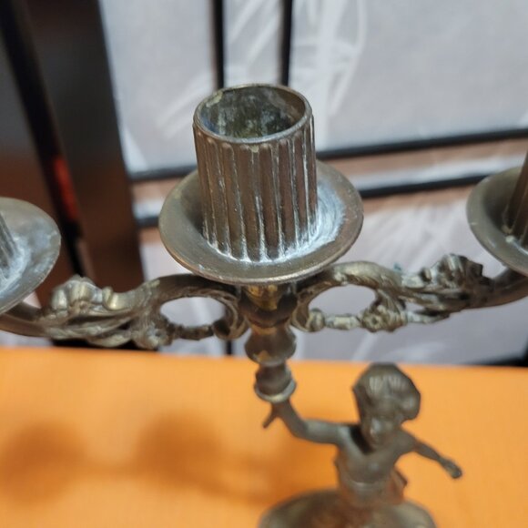 Matching Pair of Vintage Brass Cherub Candelabras - Candlestick Holders - Picture 15 of 15